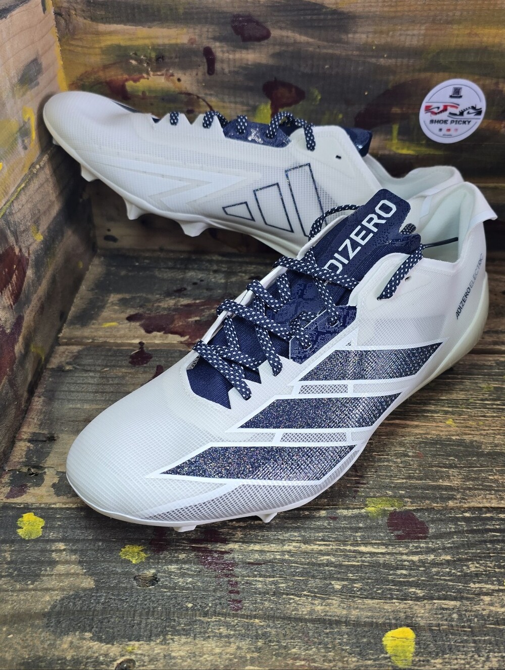 adidas Adizero Electric Men's Football Cleats White/Navy Blue Size 11.5 (IE6290) - Picture 1 of 8